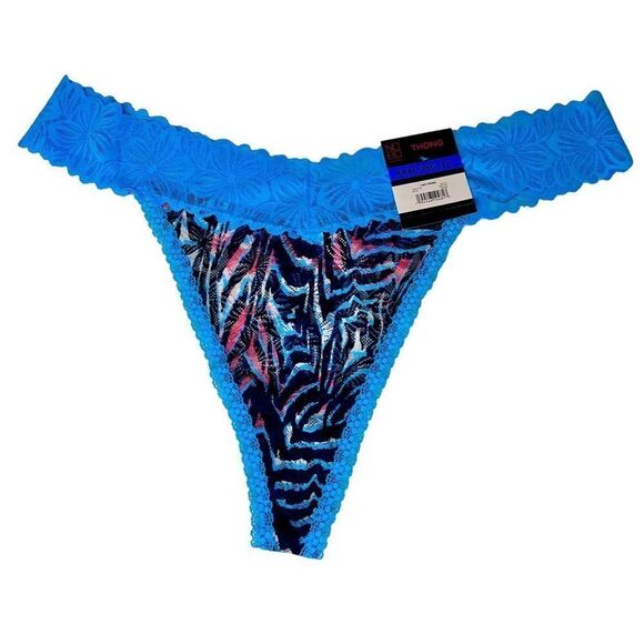 No Boundaries NOBO Thong Panties Size 3XL NWT!! Blue Animal PRINT Lace - Picture 1 of 4